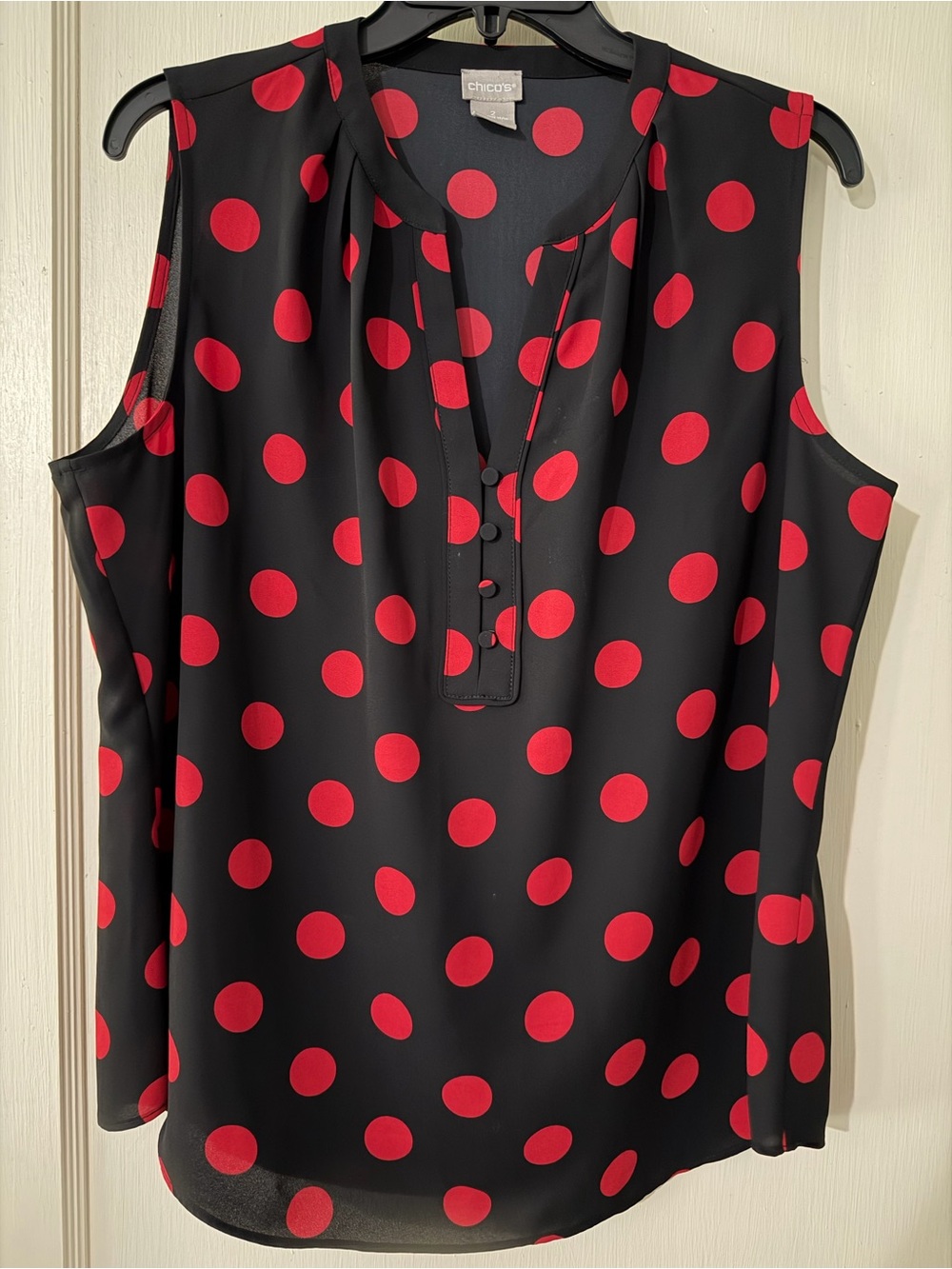 Chico's Black Sleeveless Top with Red Polka Dots